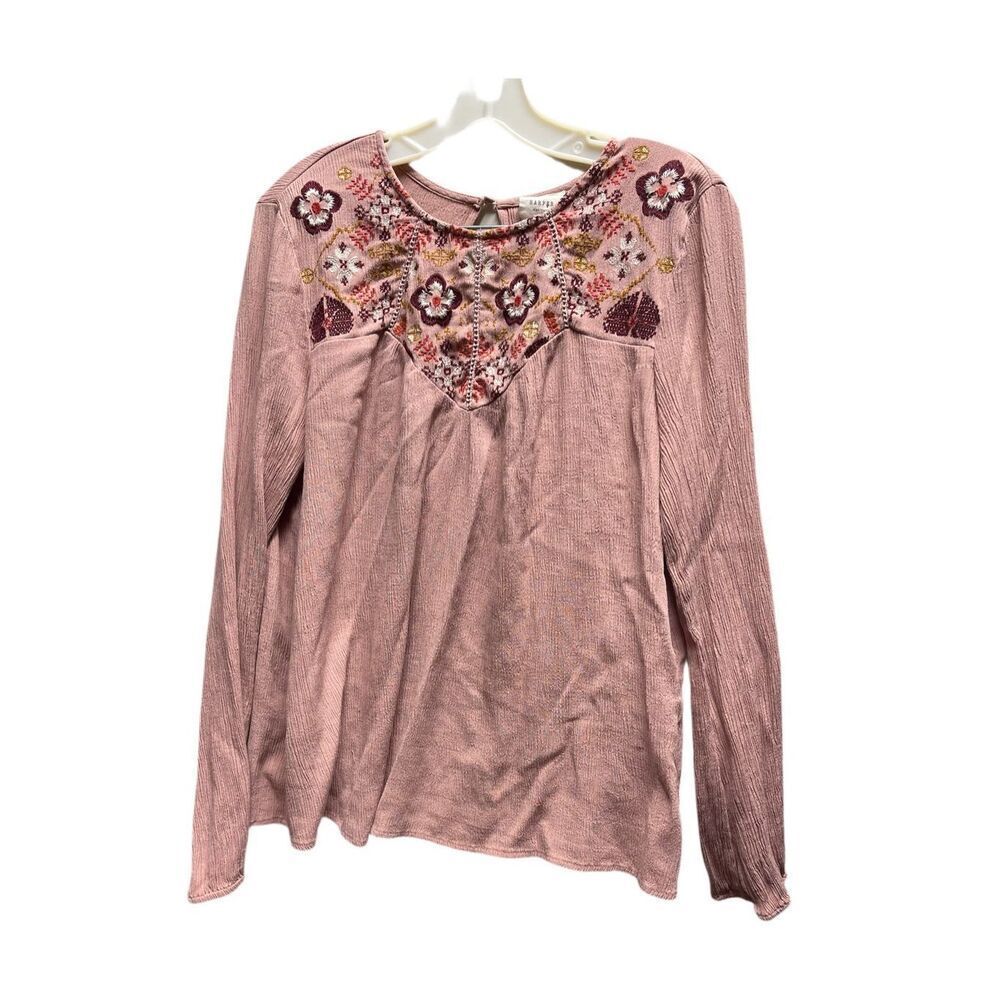 Harper Heritage size XL embroidered crinkled pleated top.